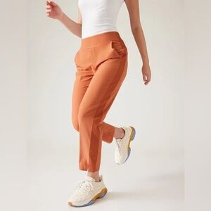 Athleta Brooklyn Straight Leg Mid Rise Pull On Ankle Pants in Orange Clay